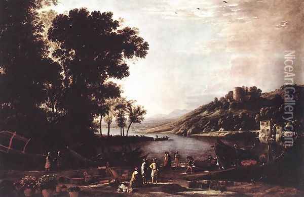 Landscape with Merchants c. 1630 Oil Painting - Claude Lorrain (Gellee)