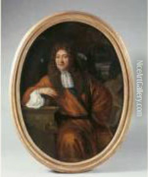 Portrait De Gentilhomme Accoude A Un Entablement Sculpte Oil Painting - Adriaen Cornelisz. Beeldemaker