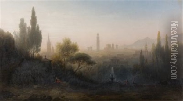 Ein Zypressengarten Bei Verona, Morgenstimmung Oil Painting - Karl Heilmayer