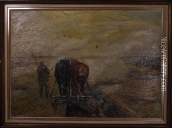 Pflugender Bauer Mit Pferdegespann Oil Painting - Ludwig Julius Christian Dettmann