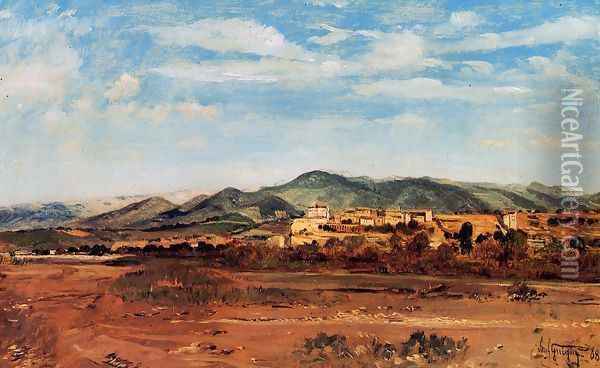 The Village of Vaucluse, on the Banks of the Durance During the Dry Season Oil Painting - Paul-Camille Guigou
