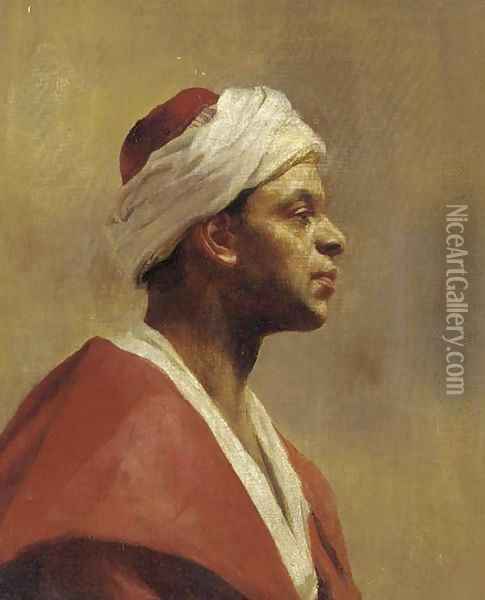 Study of an Arab, in profile to the right Oil Painting - English School