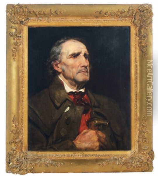 Portrait Of An Elderly Man Holding A Cane Oil Painting - William Hilton the Younger