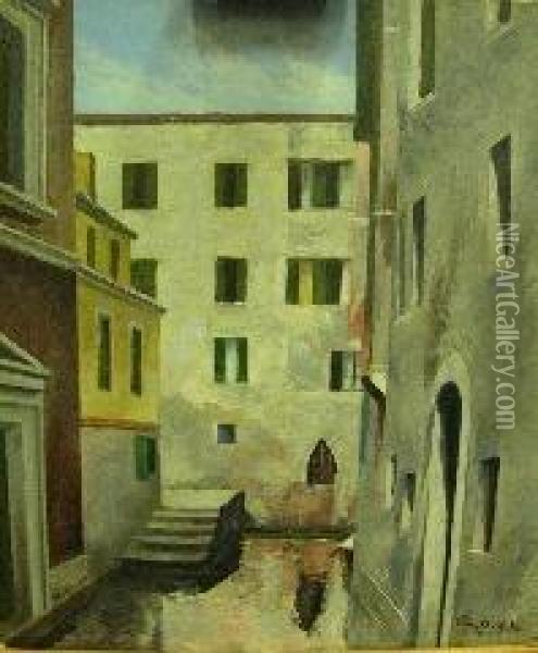 Canale - 1930 Oil Painting - Vittorio Petrella Da Bologna