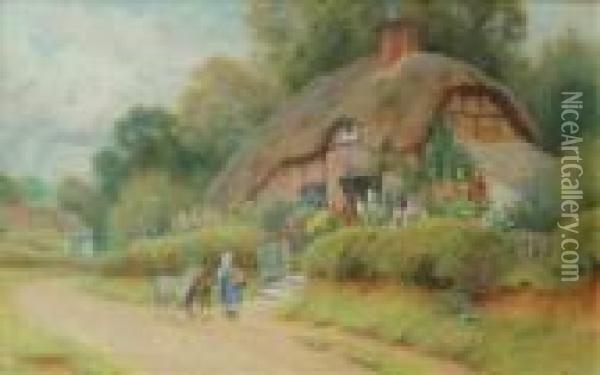 A Surreylane Oil Painting - Arthur Claude Strachan