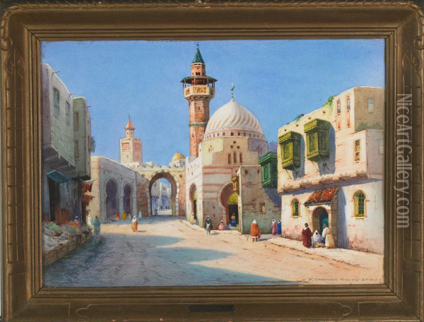 Street In Tunis; A Gateway In Tangier Oil Painting - Robert Herdman-Smith
