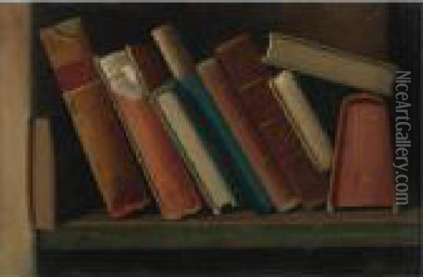 Old Books On A Shelf Oil Painting - John Frederick Peto