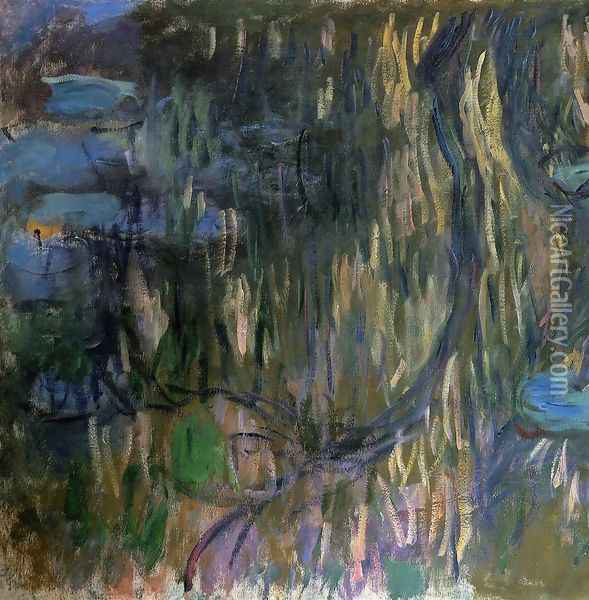 Water-Lilies, Reflections of Weeping Willows (left half) Oil Painting - Claude Oscar Monet