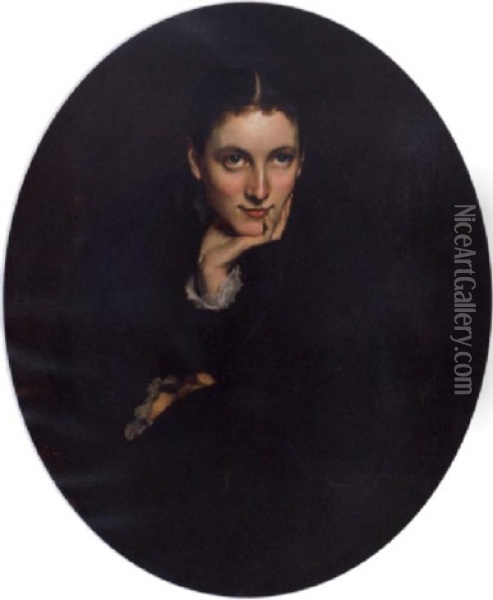 Portrait Of Louise Calthrop In A Black Dress Oil Painting - Claude-Andrew Calthrop