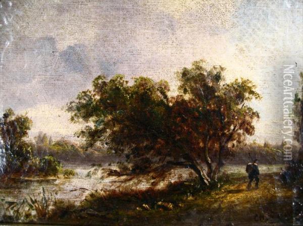 Traveler On River Bank Oil Painting - Charles Fr. Duvernoy
