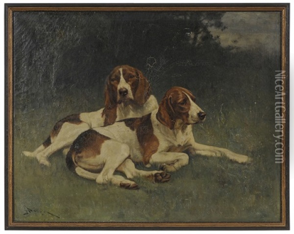 Two Hounds In A Landscape Oil Painting - John Henry Dolph
