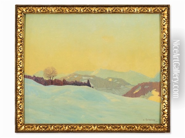 Snowy Mountains Oil Painting - Leopold Scheiring