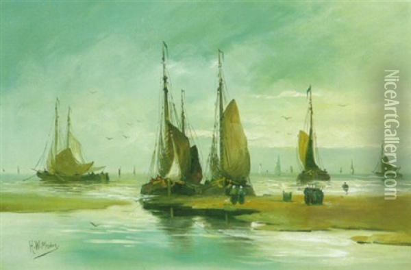 Ankunft Der Fischerboote Am Scheveninger Strand Oil Painting - Hendrik Willem Mesdag