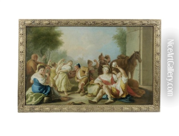 Figures Drinking And Dancing In A Landscape Oil Painting - Pietro Bardellino