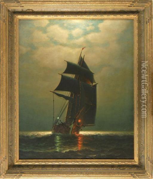 Ship Under Moonlight Oil Painting - James Gale Tyler