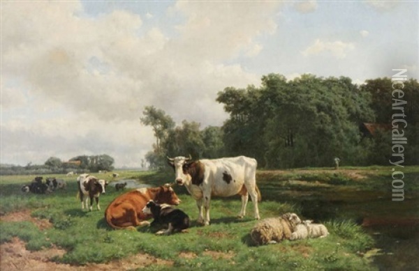 Paysage Aux Vaches Et Moutons Oil Painting - Hendrik Savry
