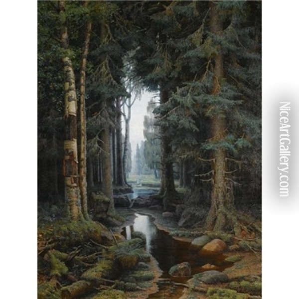 Forest Scene Oil Painting - Vladimir Archipovich Bondarenko