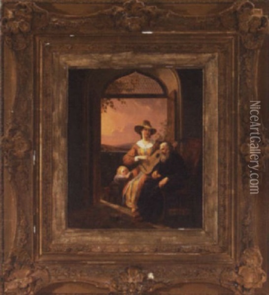 Sunset Serenade - Three Figures In An Interior Oil Painting - Constantinus-Fidelio Coene