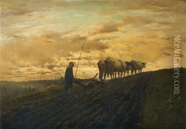 Le Laboureur Au Crepuscule Oil Painting - Clement (Charles-Henri) Quinton