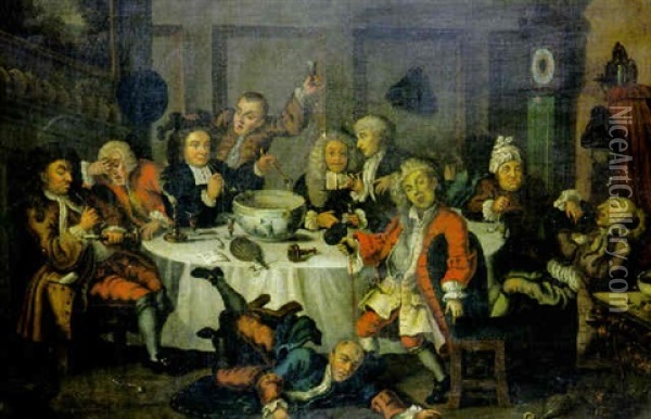 Scene De Banquet Dans Un Interieur Italien Oil Painting - Pier Leone Ghezzi