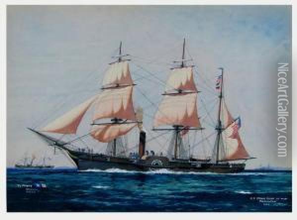 U.s. Steam Sloop Of War, Powhatan Oil Painting - Worden G. Wood