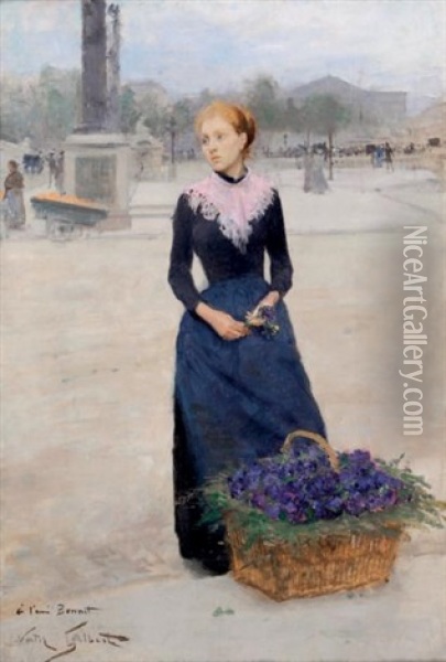 Marchande De Violettes Place De La Concorde Oil Painting - Victor Gabriel Gilbert