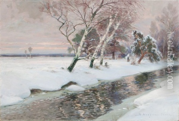 Winterabend Am Moorbach Oil Painting - Franz Schreyer