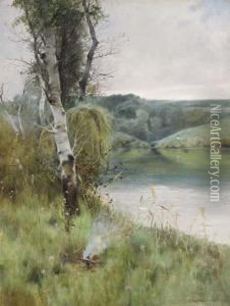 A River Landscape Oil Painting - Emilio Sanchez-Perrier