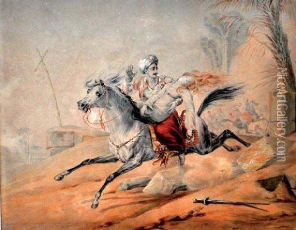 Ismael Et Maryam, S'echappant A Cheval Oil Painting - Horace Vernet