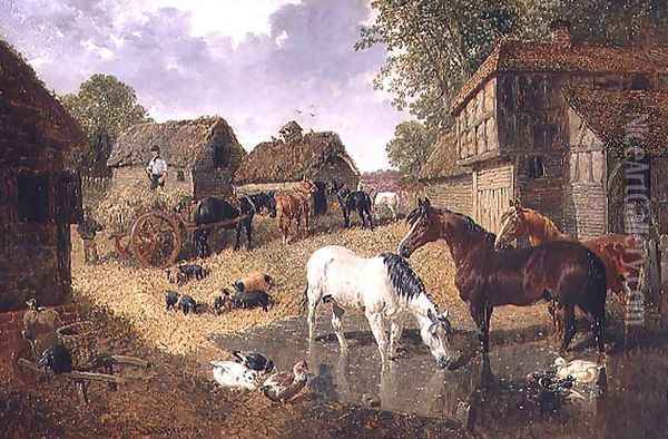 Loading the Hay Wagon Oil Painting - John Frederick Herring Snr