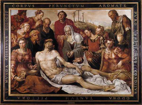 Lamentation on the Dead Christ 1566 Oil Painting - Maerten van Heemskerck