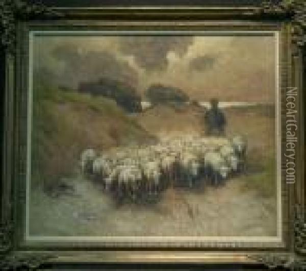 Returning Flock Oil Painting - George Elmer Browne