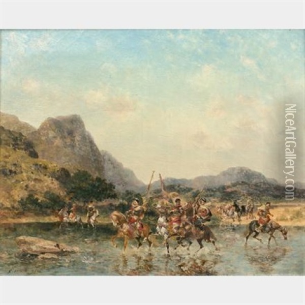 Cavaliers Traversant Un Oued Oil Painting - Georges Washington