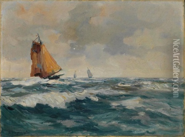 Segelschiffe In Bewegter See Oil Painting - Karl Hagemeister