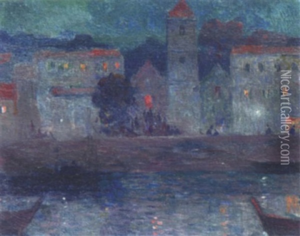 Le Port, Vue Nocturne Oil Painting - Ferdinand du Puigaudeau