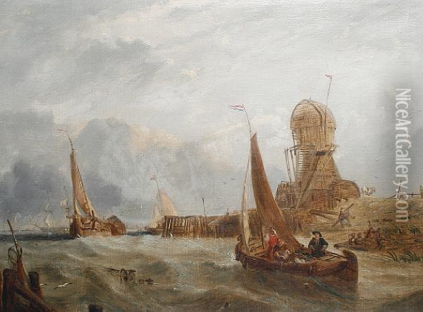 Fishing Vessels Off A Harbour Mouth Oil Painting - William Clarkson Stanfield
