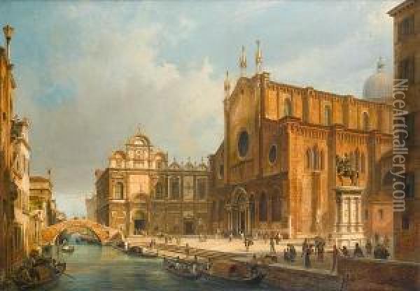 A View Of San Giovanni E Paolo With The Scuolagrande Di San Marco Oil Painting - Luigi Querena