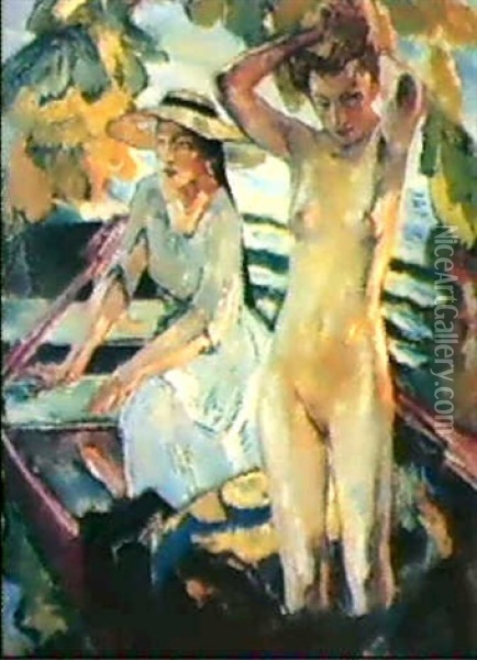 Zwei Madchen Im Boot Oil Painting - Leo Putz