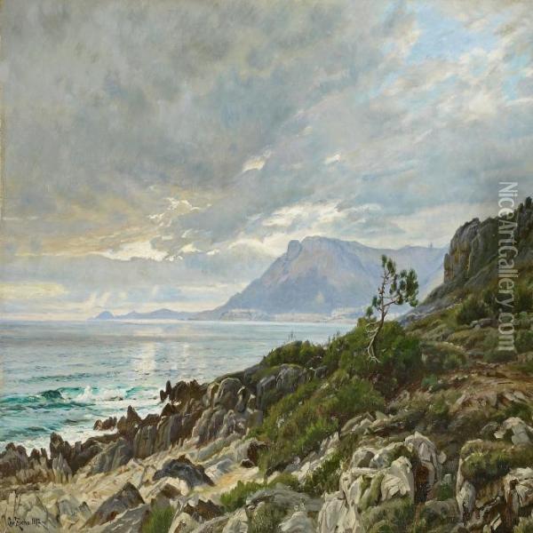 Along The Coast Ofitaly, In The Background Mountains Oil Painting - Christian Zacho