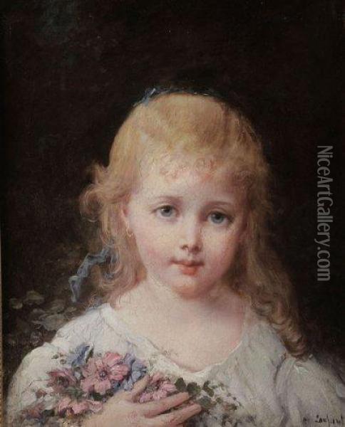 Petite Fille Au Bouquet Oil Painting - Francois Louis Lanfant de Metz