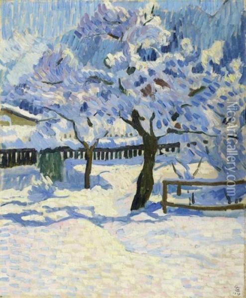 Winter Im Garten. 1909. Oil Painting - Giovanni Giacometti