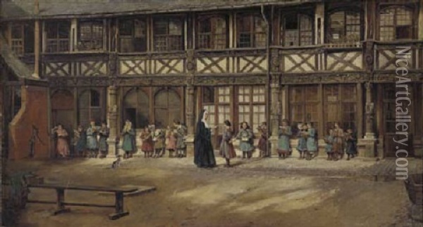 School At Aitre Saint-maclou, Rouen Oil Painting - Eyre Crowe