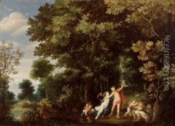 Venus Et Adonis Dans Un Paysage Oil Painting - Jasper van der Lamen