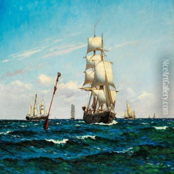 Numerous Sailing Ships At Sea Oil Painting - Carl Locher