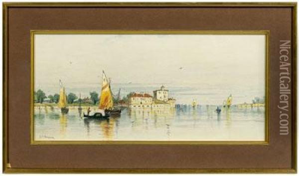 Boats In A Harbor Oil Painting - Andrew Fisher Bunner
