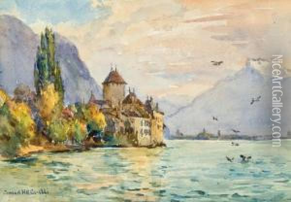 Chateau De Chillon, Lake Of Geneva Oil Painting - Conrad H.R. Carelli