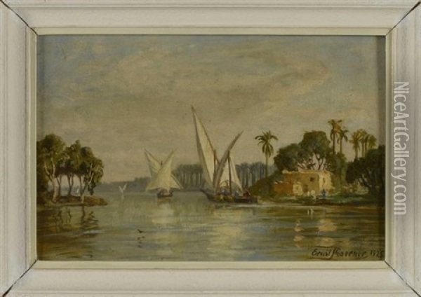 Le Canal Mahmoud Pres D'alexandrie Oil Painting - Ernest Karl Eugen Koerner