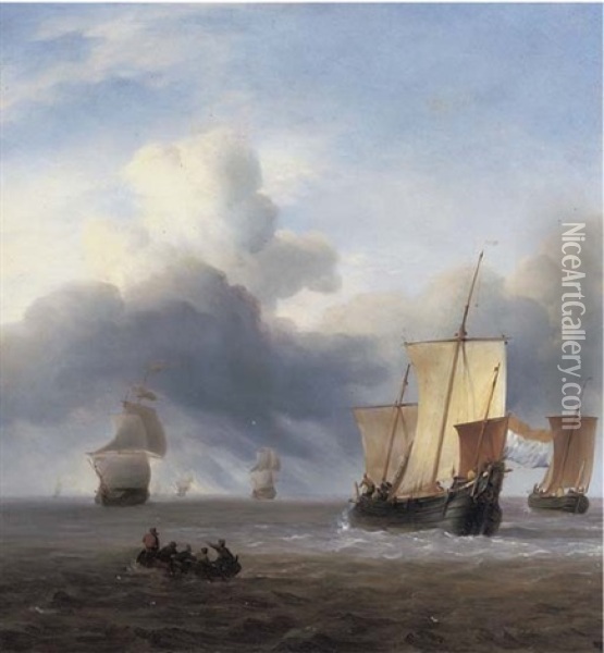 Shipping In Calm Waters Oil Painting - Ludolf Backhuysen the Elder