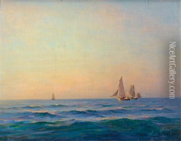 Trois Voiliers, Pleine Mer Oil Painting - Georges Ricard-Cordingley