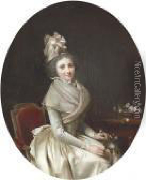 Portrat Einer Sitzenden Jungen Dame Mit Rose. Oil Painting - Louis Leopold Boilly
